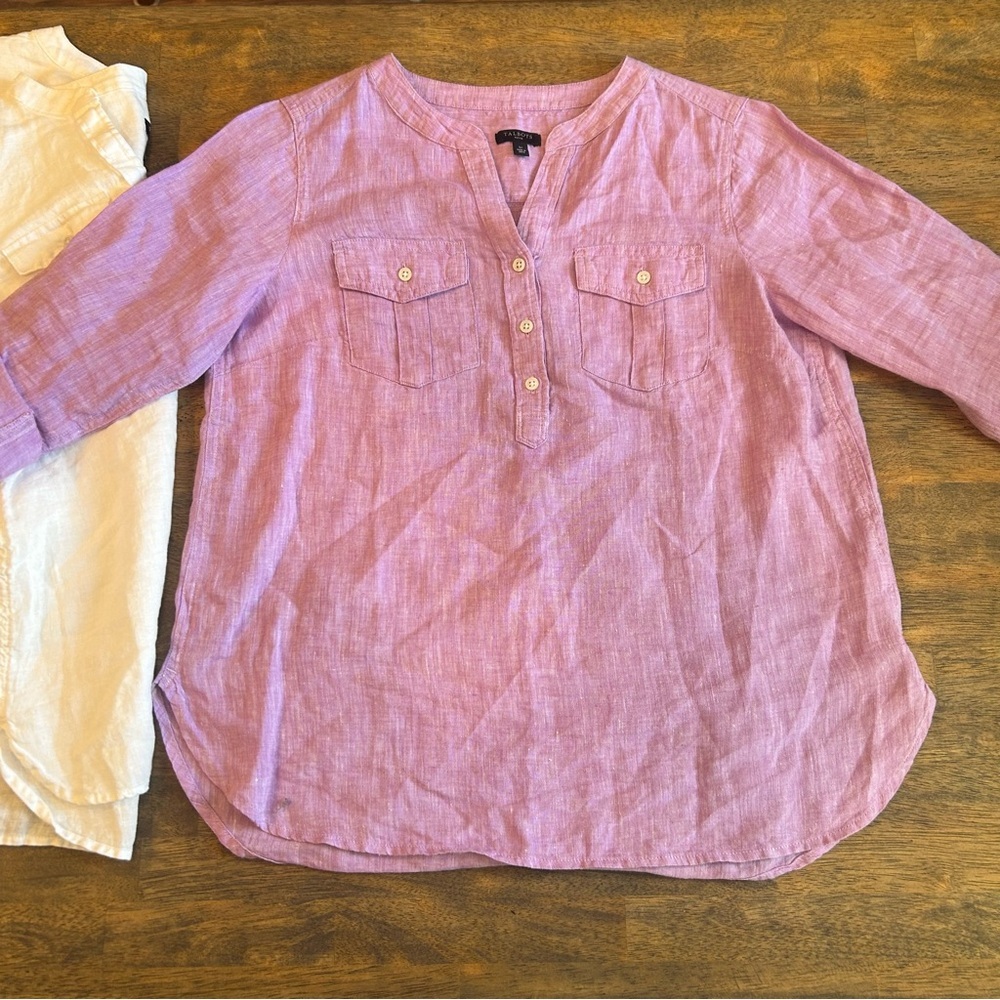 Talbots Women’s Petite Linen Henley Tops White & Lavender 2-Pack - Picture 5 of 7